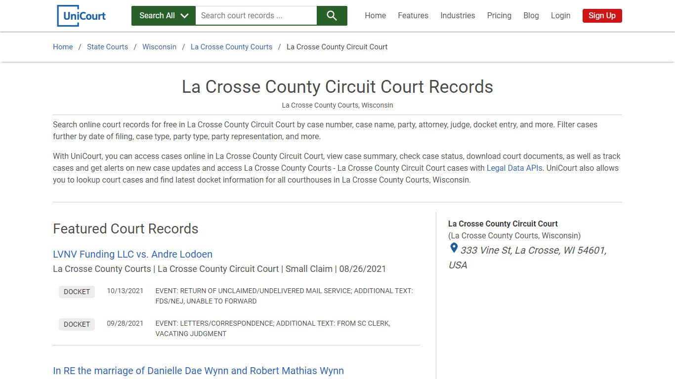 La Crosse County Circuit Court Records | La Crosse | UniCourt